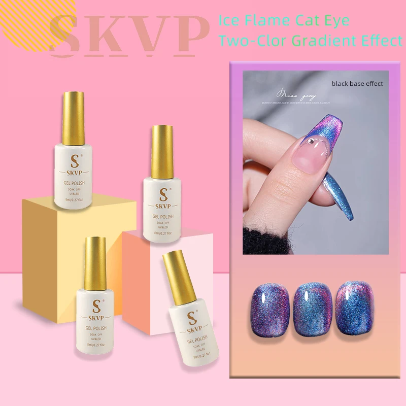

SKVP Bicolor Gel Nail Ice Flame Cat Eye Gel Semi Permanent Uv Varnish Gel Nail Art Glitter Effect Off Nail Polish Gel For Nails