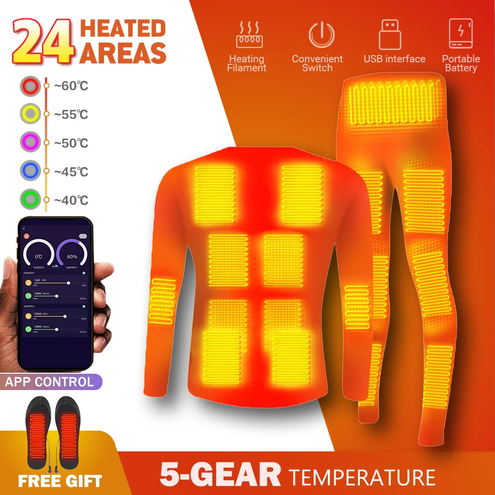 

Man Underwear FleeceThermal Underwear USB Battery Winter Powered Smart Phone APP Control Temperature Women Jacket Tops Heated