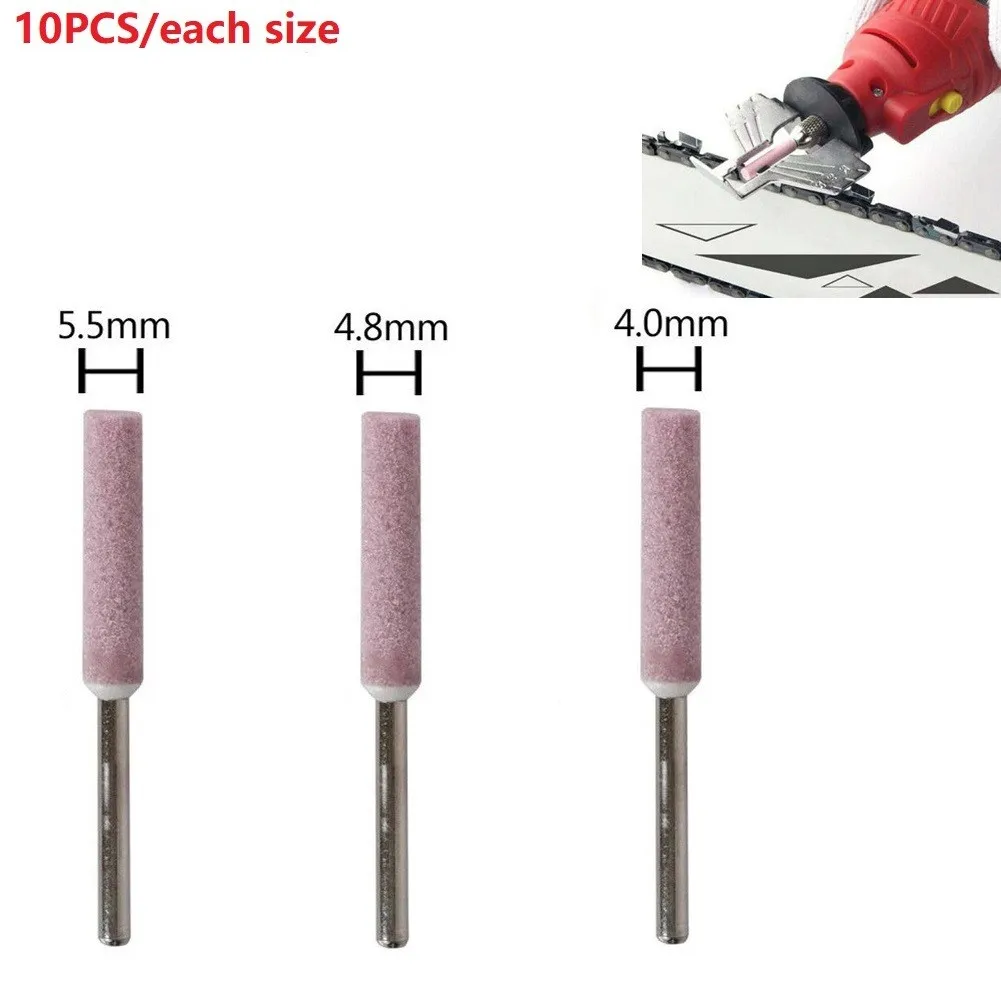 

10pcs Corundum Grinding Wheel Head Chainsaw Sharpener Burr 3mm Shank 4/4.8/5.5mm Grinder Chain Saw Drill Carving Abrasive Tools