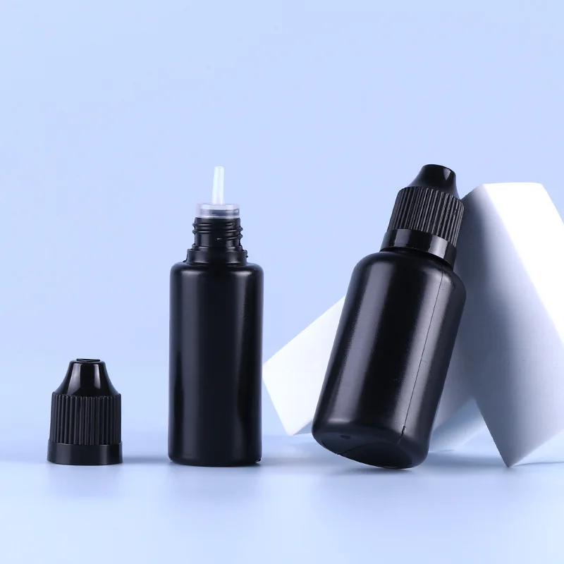 

10pcs 5ML 10ML 15ML 20ML 30ML Black PE E Liquid Bottle Easy To Squeeze Dropper Vials With Childproof Caps And Long Thin Tips