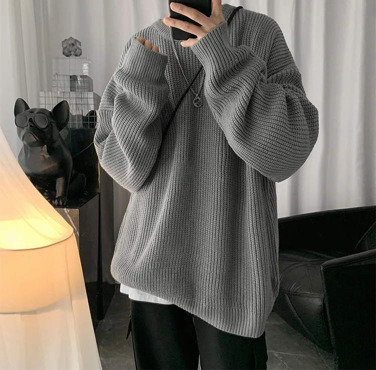 Модный свитер в гонконгском стиле оверсайз осень-зима мужской Молодежный