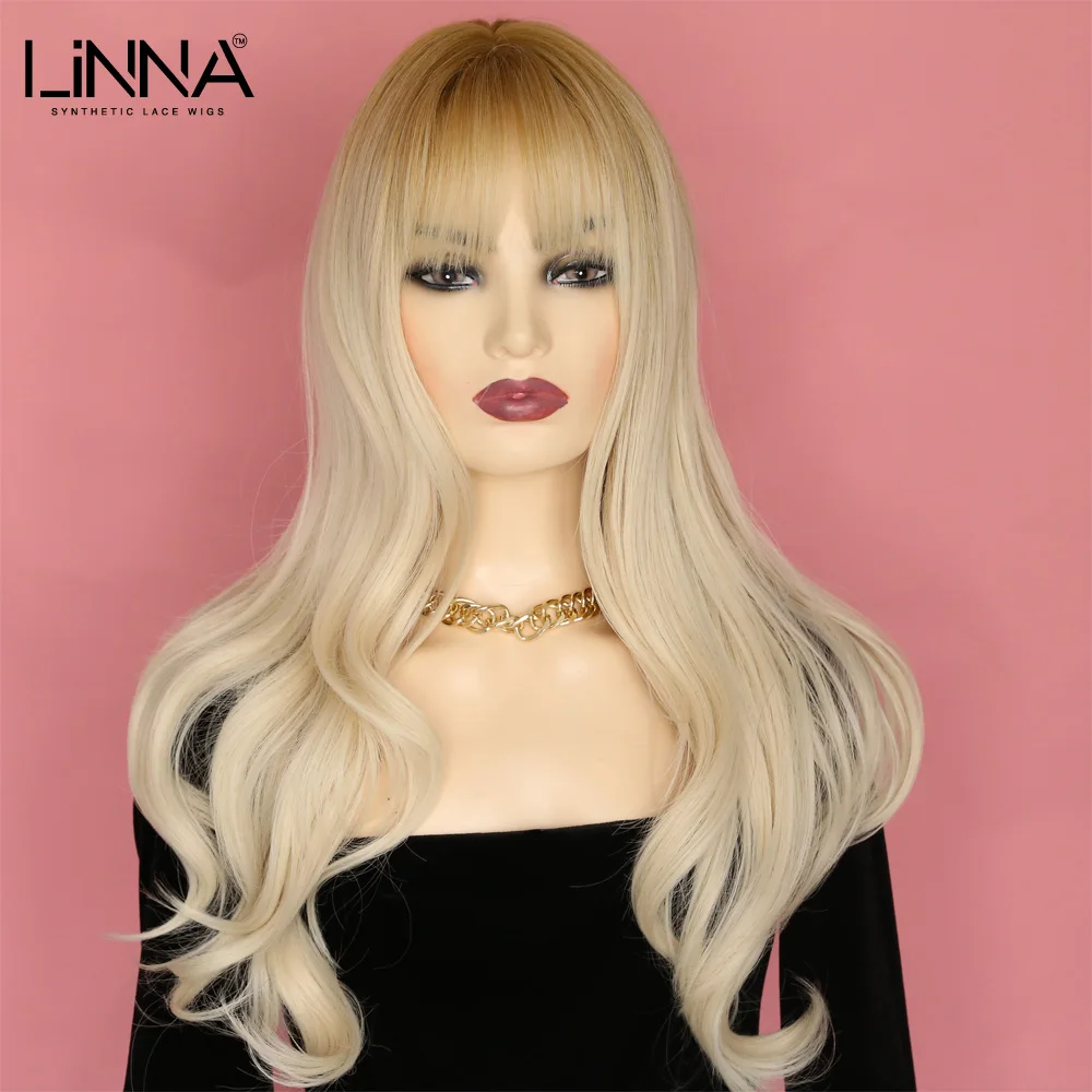 

ORIANE White Blonde Synthetic Wigs With Bang For Girls Long Wave Natural Hairline High Temperature Wigs Daily Lolita Cosplay Wig