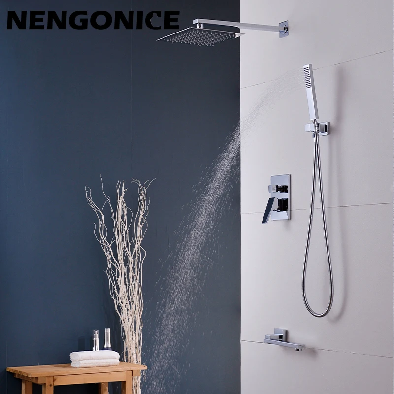 Shower Set Hotel Bathroom Concealed Wall-Mounted Cold And Hot Simple Chrome