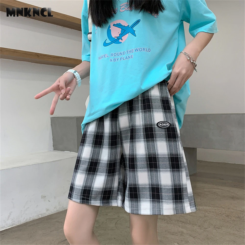 

2022 Summer Thin Section Fashion Loose Casual Comfortable High Waist Straight Sports Women'S Plaid Five-Point Pants