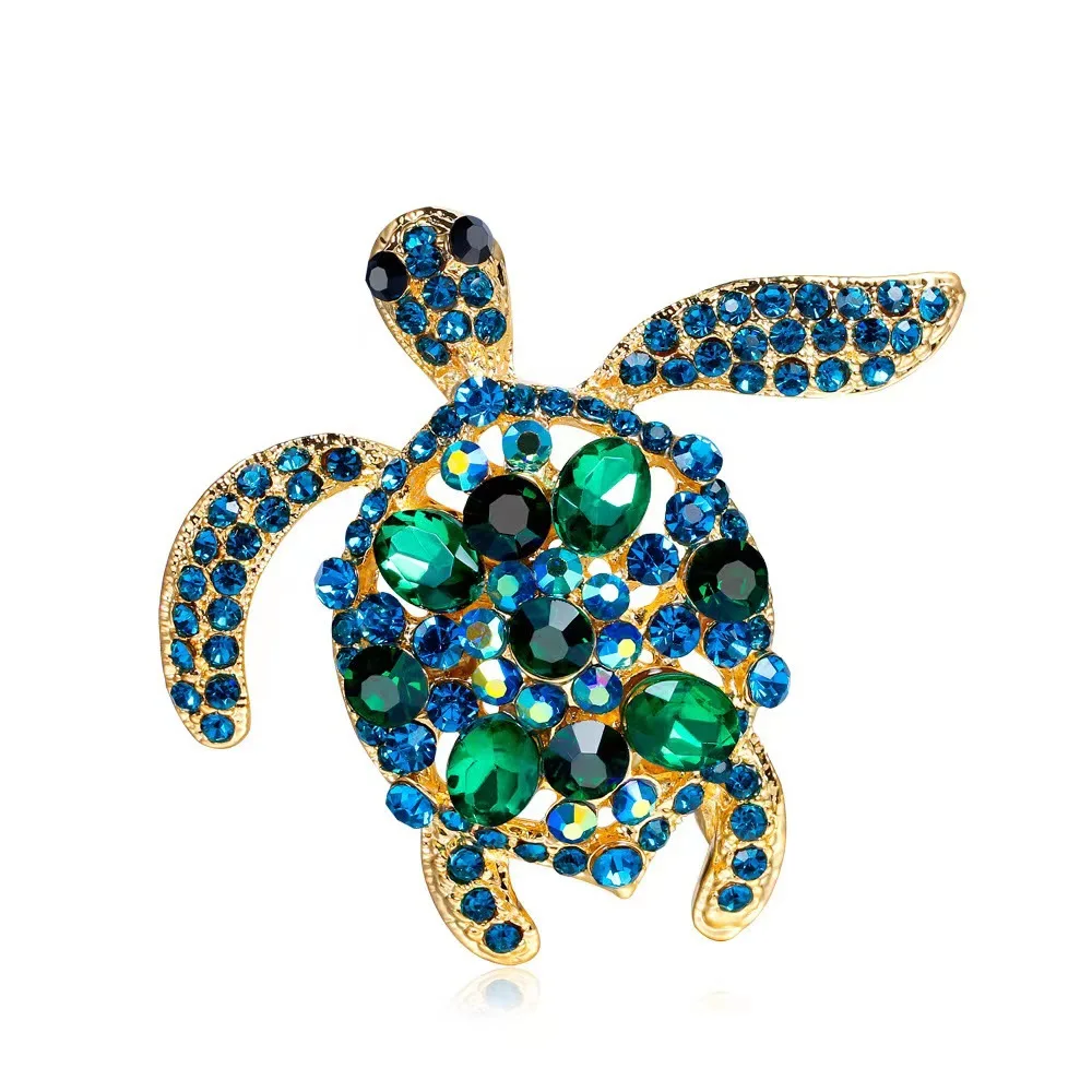 New Fashion Cute Full of Green Crystal Sea Turtle Animal Brooch for Women Charm Zircon Enamel Pins Jewelry Girls Party Gift 2023 images - 6