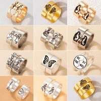 2022 simple casual hollow out couple rings set butterfly heart moon star design women rings set