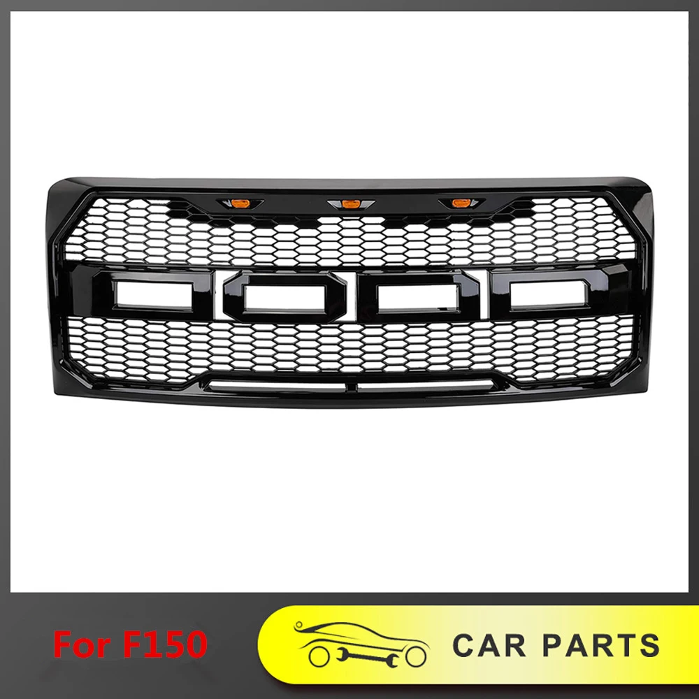 

GLOSSY BLACK FRONT RACING GRILLE FIT FOR 2009-2014 F150 MODIFIED BUMPER GRILLS UPPER MESH COVER PICKUP 4X4 ACCESSORIES