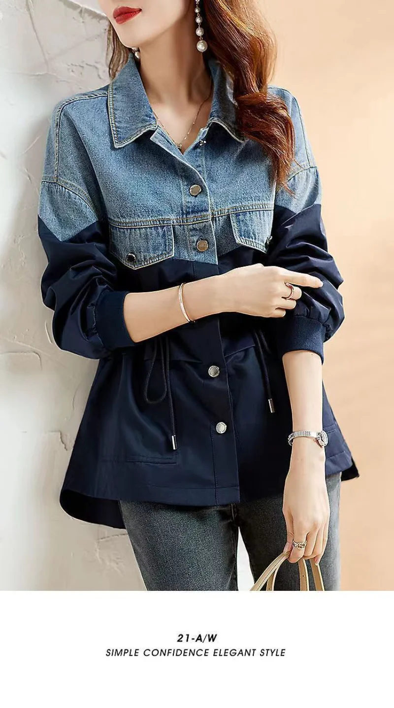 

Women's casual Denim Splicing jacket Women Versatile Loose fitting windbreaker