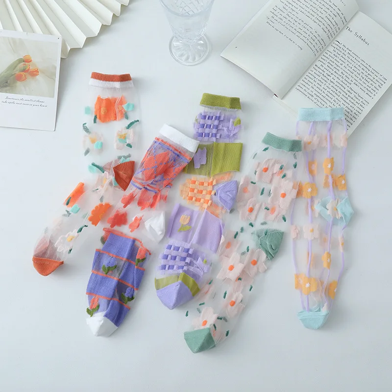 

Летние тонкие женские носки, новинка, шелковые Дышащие носки в Корейском стиле для девочек, повседневные длинные женские носки из стекла и ш...