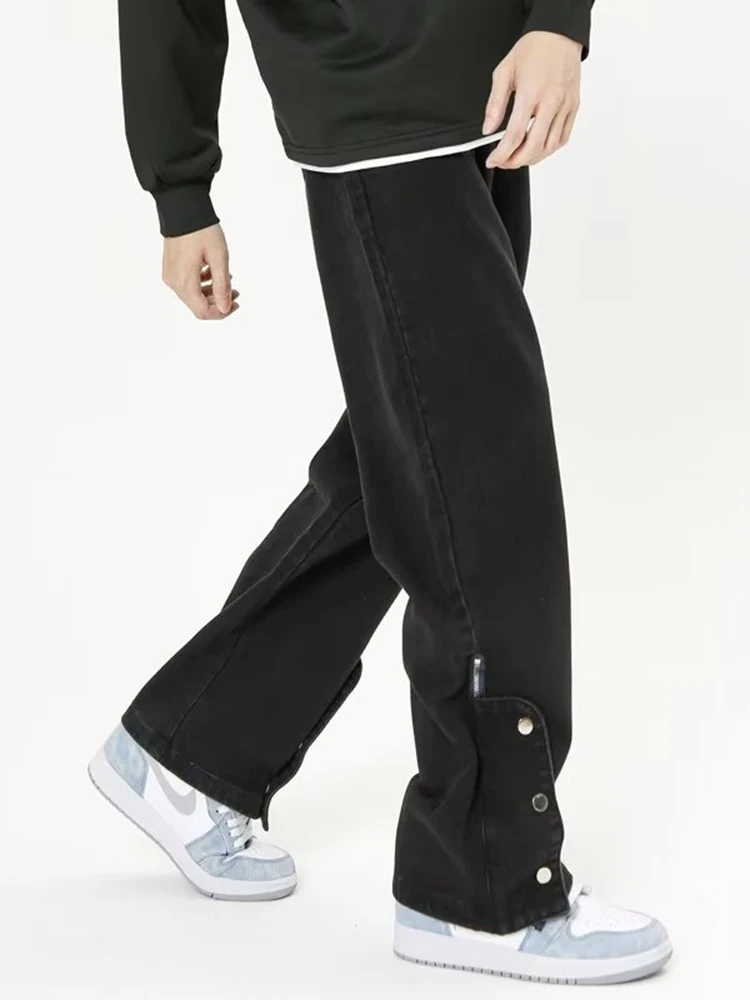 Men's Pants Black Jeans European -style Cargo High Street Button Side Stitching Design Retro Pants Street Men's Casual Trousers