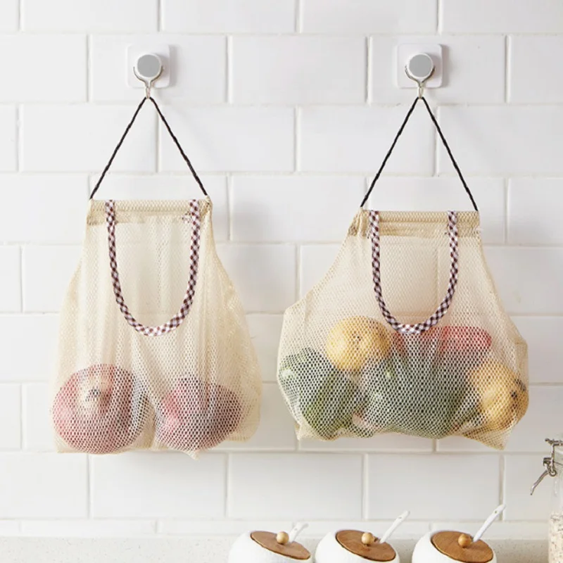 

Reusable Kitchen Vegetable Mesh Breathable Storage Bags Onion Potato Garlic Ginger Kitchen Organizer Hanging Mesh Bag