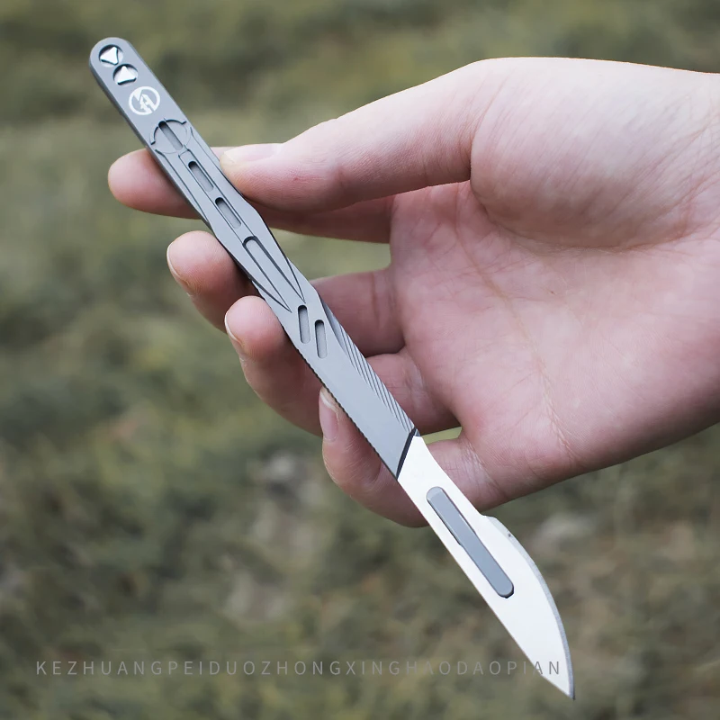 

MAXACE Small Seven Titanium Alloy Mini Straight Knife Scalpel Sharp Utility Knife EDC Portable Unpacking