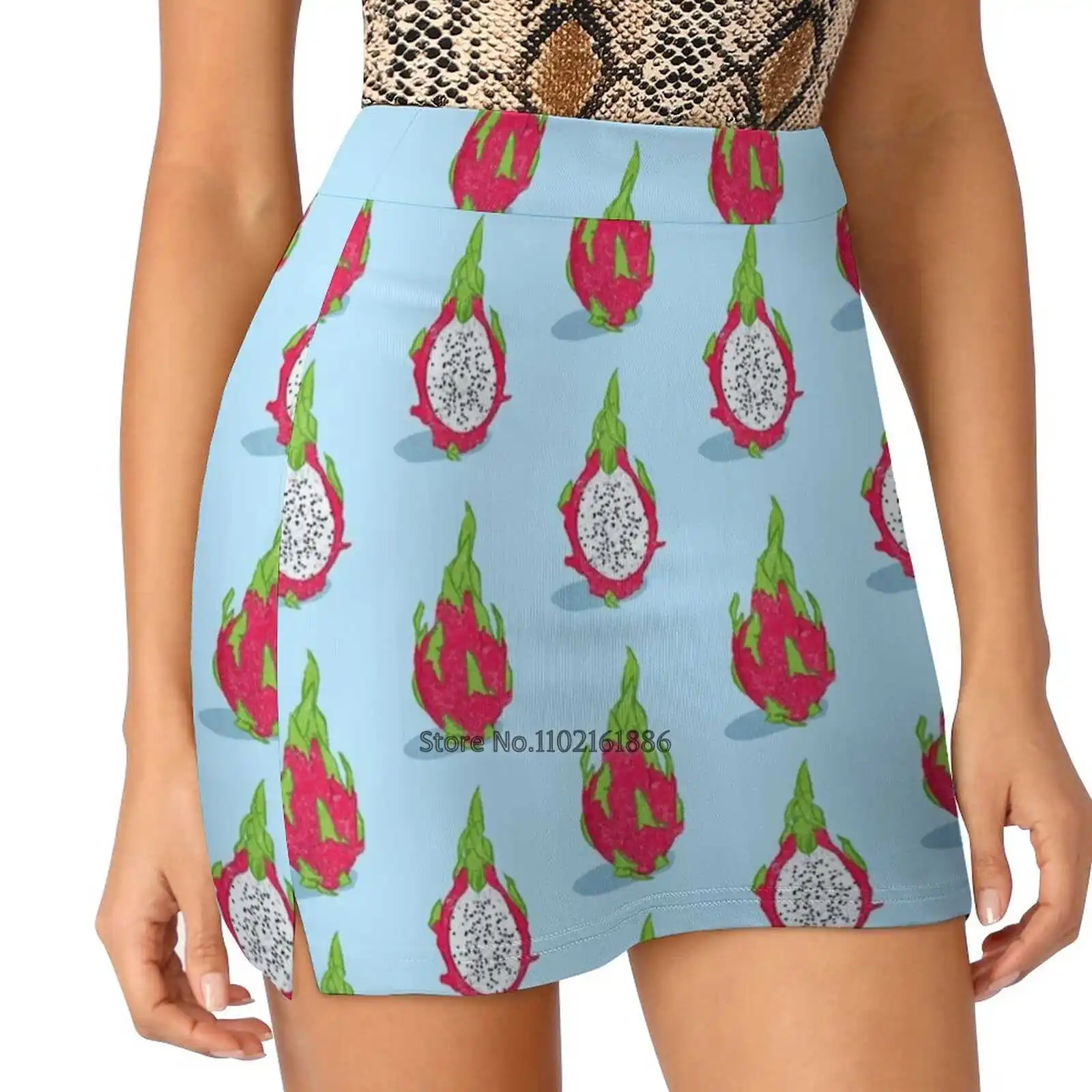 Новое Женское Двухслойное короткое платье с принтом дракона и фруктов