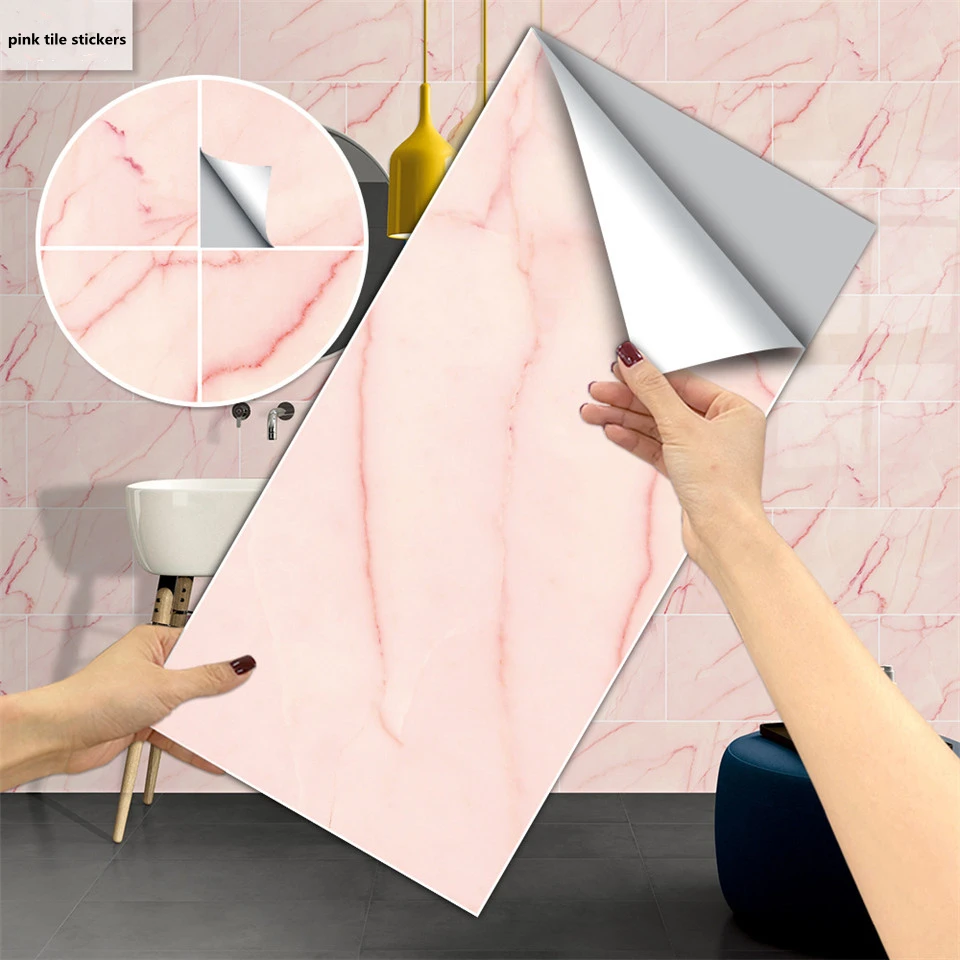 

30x60cm Pink Marble Wall Sticker Self Adhesive Waterproof Customizable Wallpaper Kitchen Backsplash Bathroom Wall Covering Decal