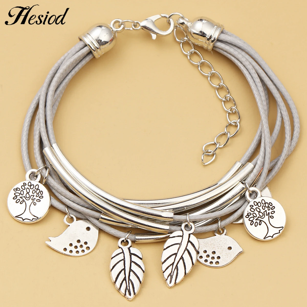 

4 Styles Hot Peace Tree Leaf Bird Multi layered Rope Chain Bracelet For Women Men Female Male Jewerly Party Accessories Gift