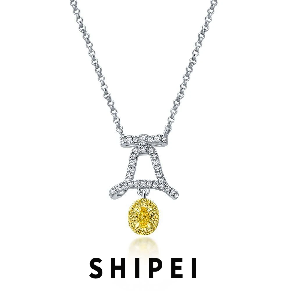 

SHIPEI 925 Sterling Silver Oval 3*4 MM Citrine Gemstone Wedding Fine Jewelry Women Necklace Little Bells Pendant Gift Wholesale