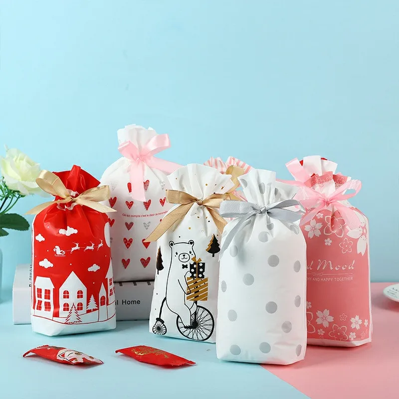 

50/30/5pcs Navidad 2022 Santa Gift Bag Candy Bag Snowflake Crisp Drawstring Christmas Decorations for Home New Year 2023