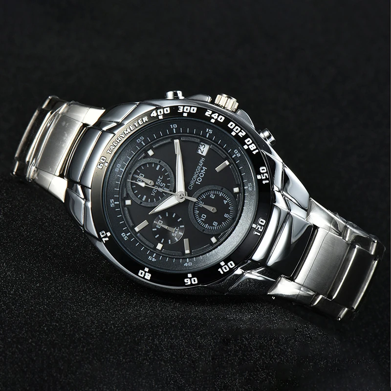 

Часы наручные мужские с хронографом, многофункциональные модные повседневные водонепроницаемые кварцевые, с 6-контактным стальным браслет...
