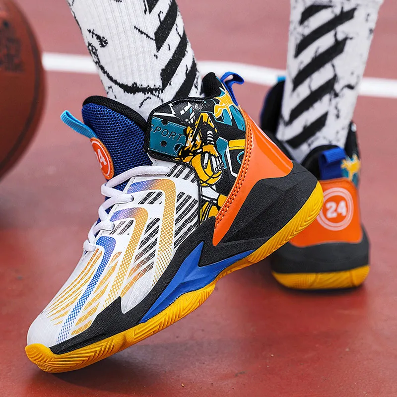 Fashion Anime High top Boy Basketball Shoes Anti-shock Non-slip Kids Training Shoes Comfortable Breathable Children Sports Shoes