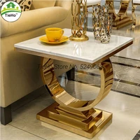 modern square coffee tables sofa corner side table luxury stainless steel base marble top golden silver living room furniture