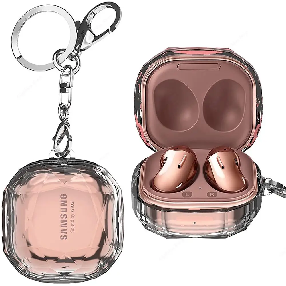 

Diamond Clear Case For Samsung Galaxy Buds Pro 2 Live Hard Cover with Keychain For Galaxy Buds2 Buds Pro2 Live 2 Charging Sleeve