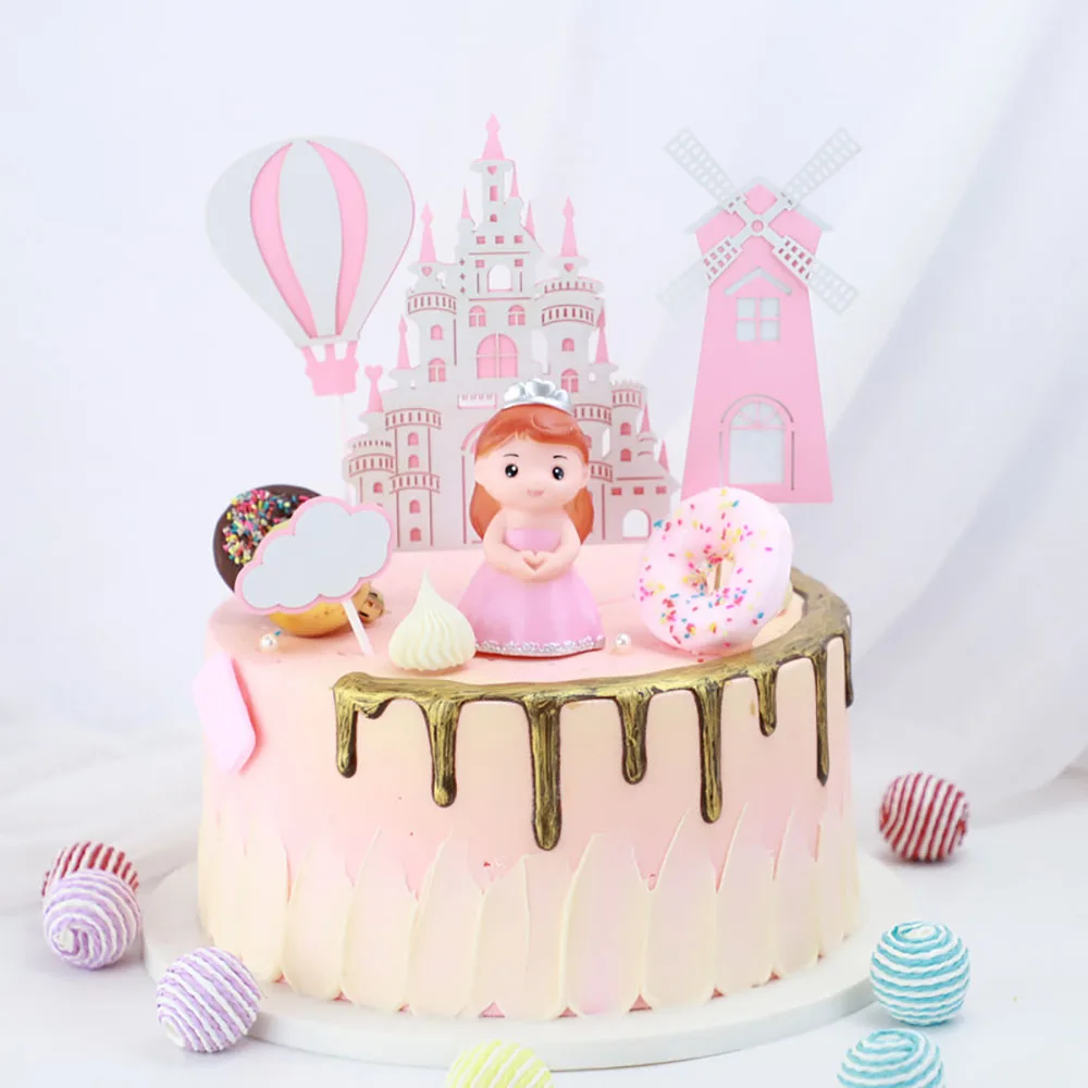 

Cake Decor Cartoon Cake Topper Castle Balloon Clouds Birthday Cake Decoration Tools Baking Supplies Party Favors Kid Love Gifts