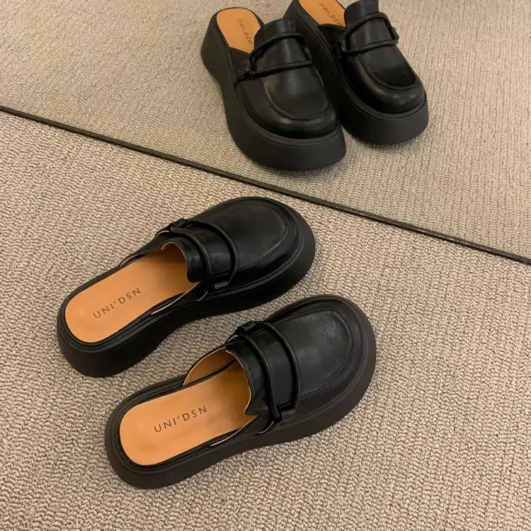 

Туфли женские летние с низким закрытием, лоферы, искусственная кожа, римская ткань, резина, каблук-копыт, 2022