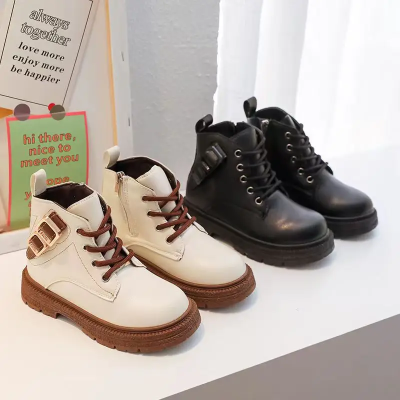 Girls' Short Boots Spring and Autumn  Children's Soft Sole Non-Slip Leather Boots Fashion British Style High-Top Princess Boots