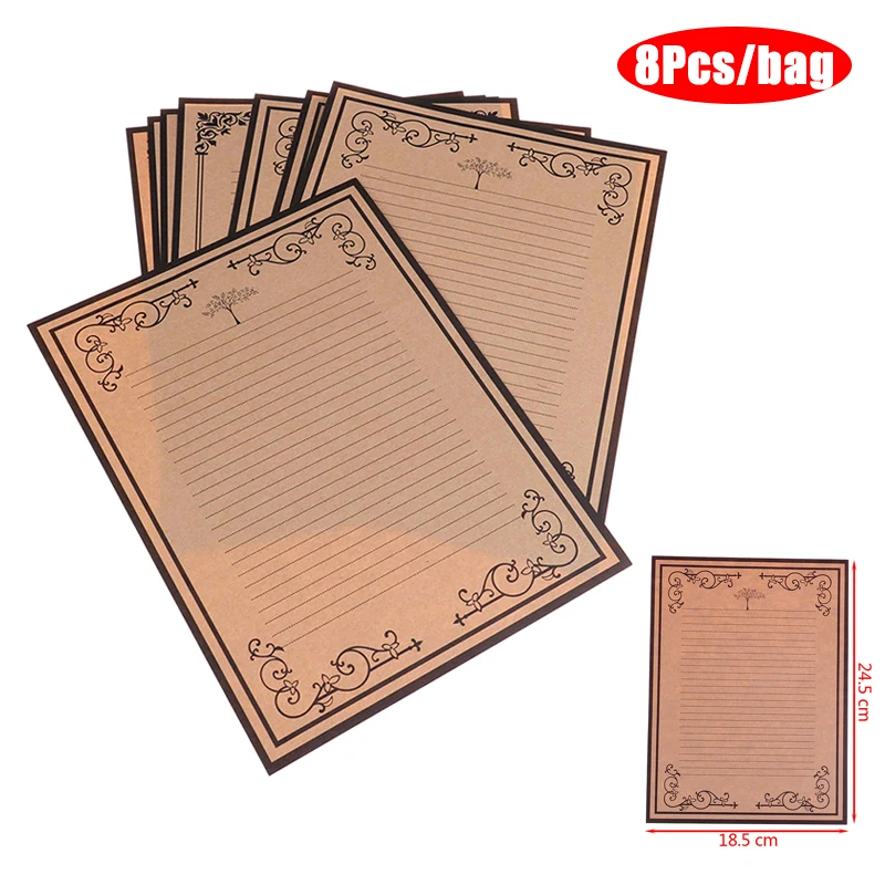 

8 Sheets Kraft Brown Letter Paper Vintage Flower Design Letterhead Letter Writing Paper Letter Pad Drawing Sketch Pad Stationery