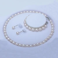 4a pearl jewelry sets 8 9mm genuine natural freshwater pearl necklace set for women wedding gift