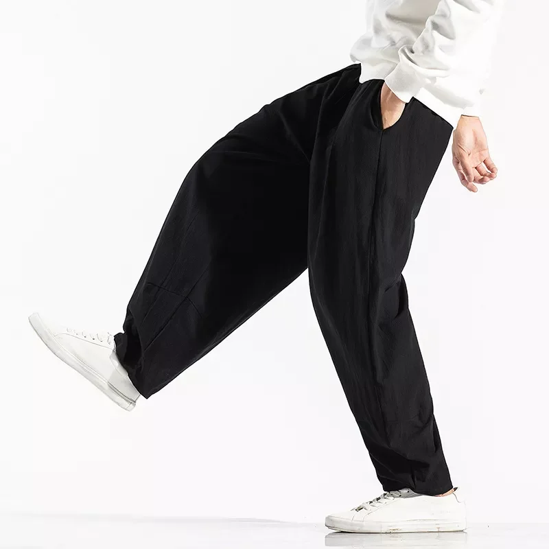 

NEW IN New Men's Cotton Linen Loose Pants Male Summer Casual Solid Color trousers Wide Leg Pants Streetwear Plus Size M-5XL