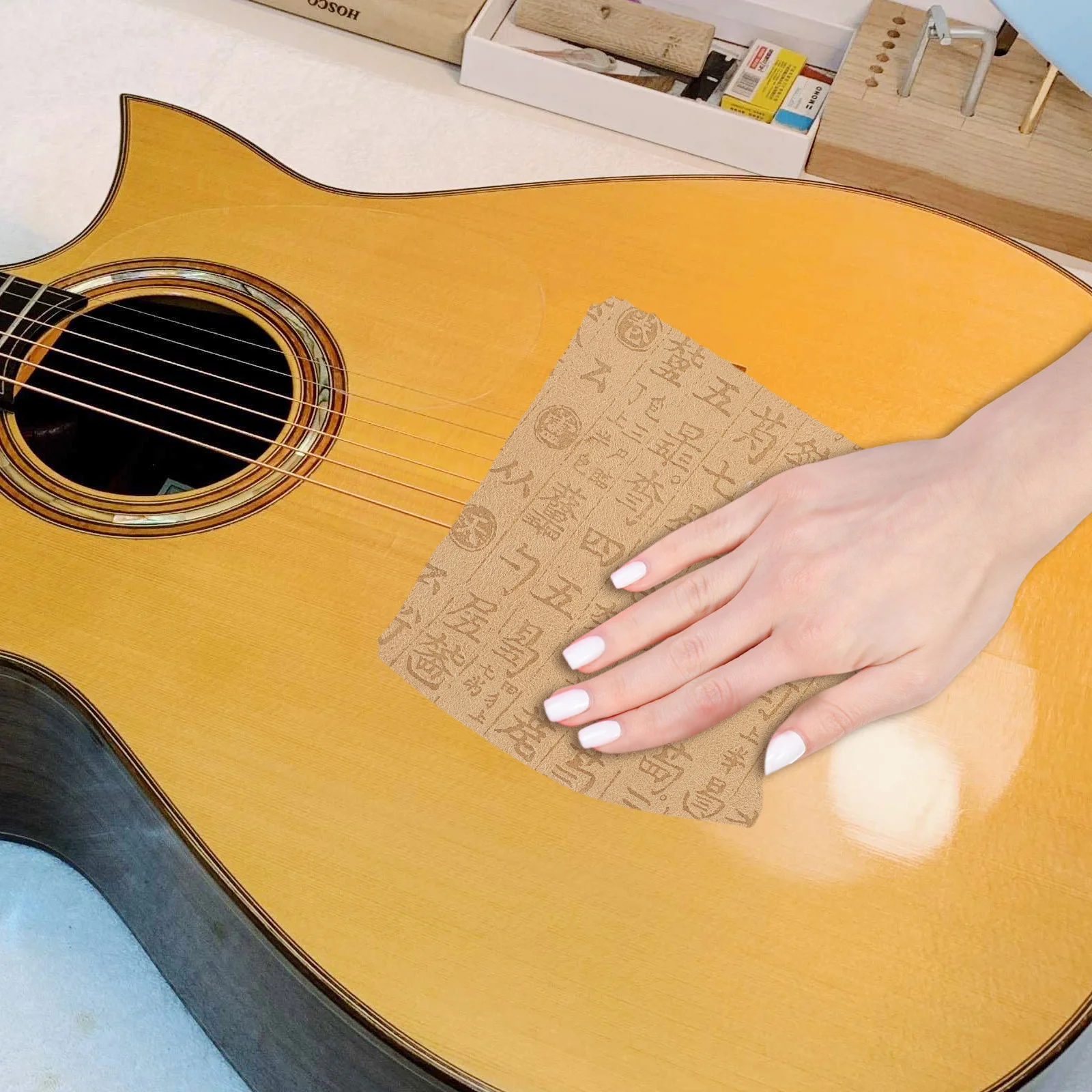 Guqin Чистая ткань тряпки для чистки арфы инструмент протирка линз бежевая замша