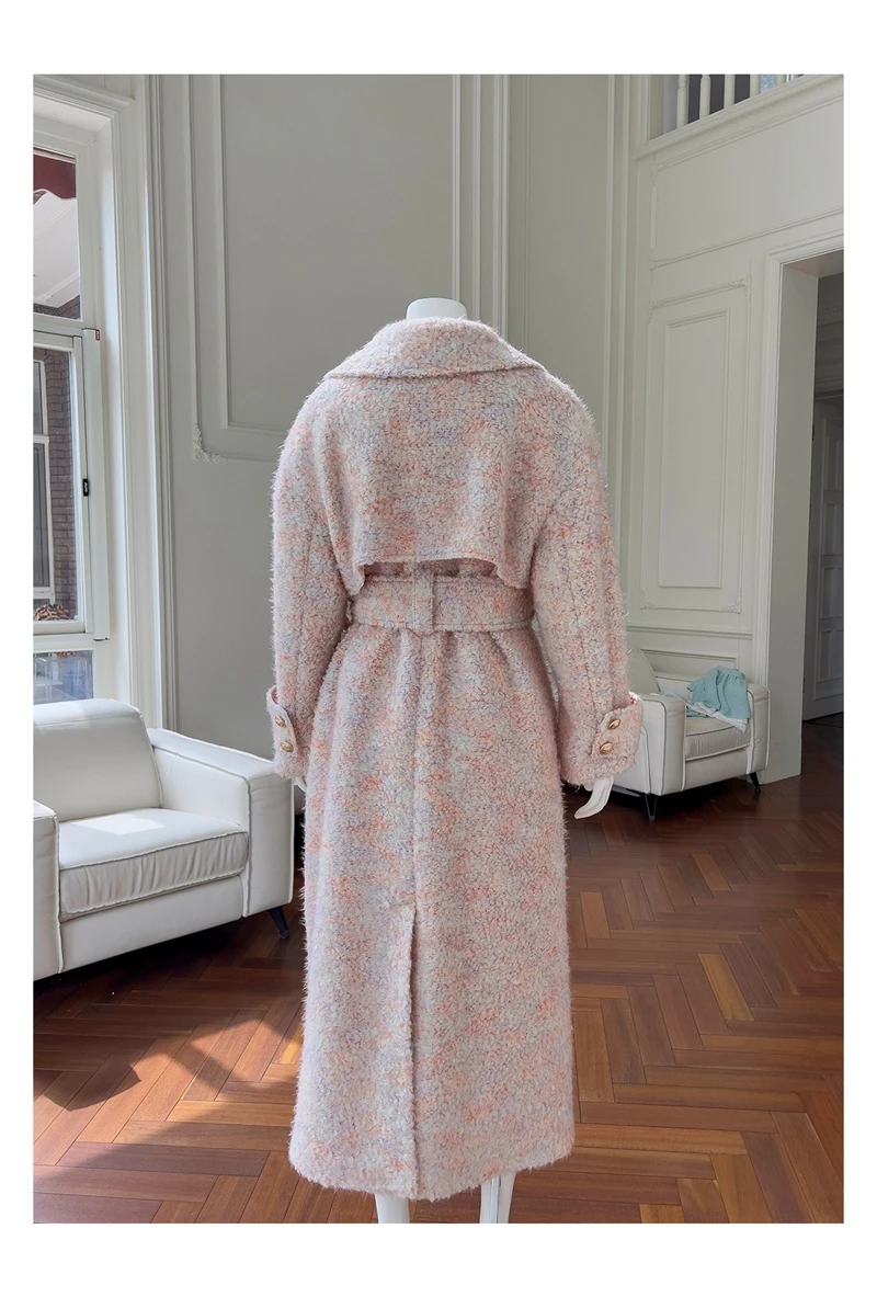 Lingzhiwusis Новогодняя боевая одежда роскошный Лисий меховой воротник нежно розовый