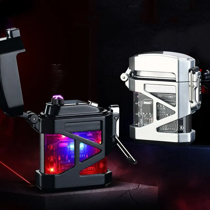 

Mechanical Case Electric Dual Arc Rechargeable Windproof Impulse Metal Lighter Cool Cigarette Accessory Unusual Men's Gift