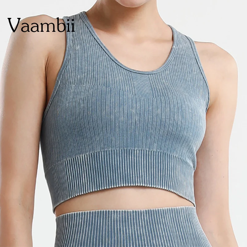 

Wash Sports Top Fitness Seamless Gym Fast Dry Elastic Padded Gym Running Bra Ribbed Bras Backless Yoga Sport Breathable Tops