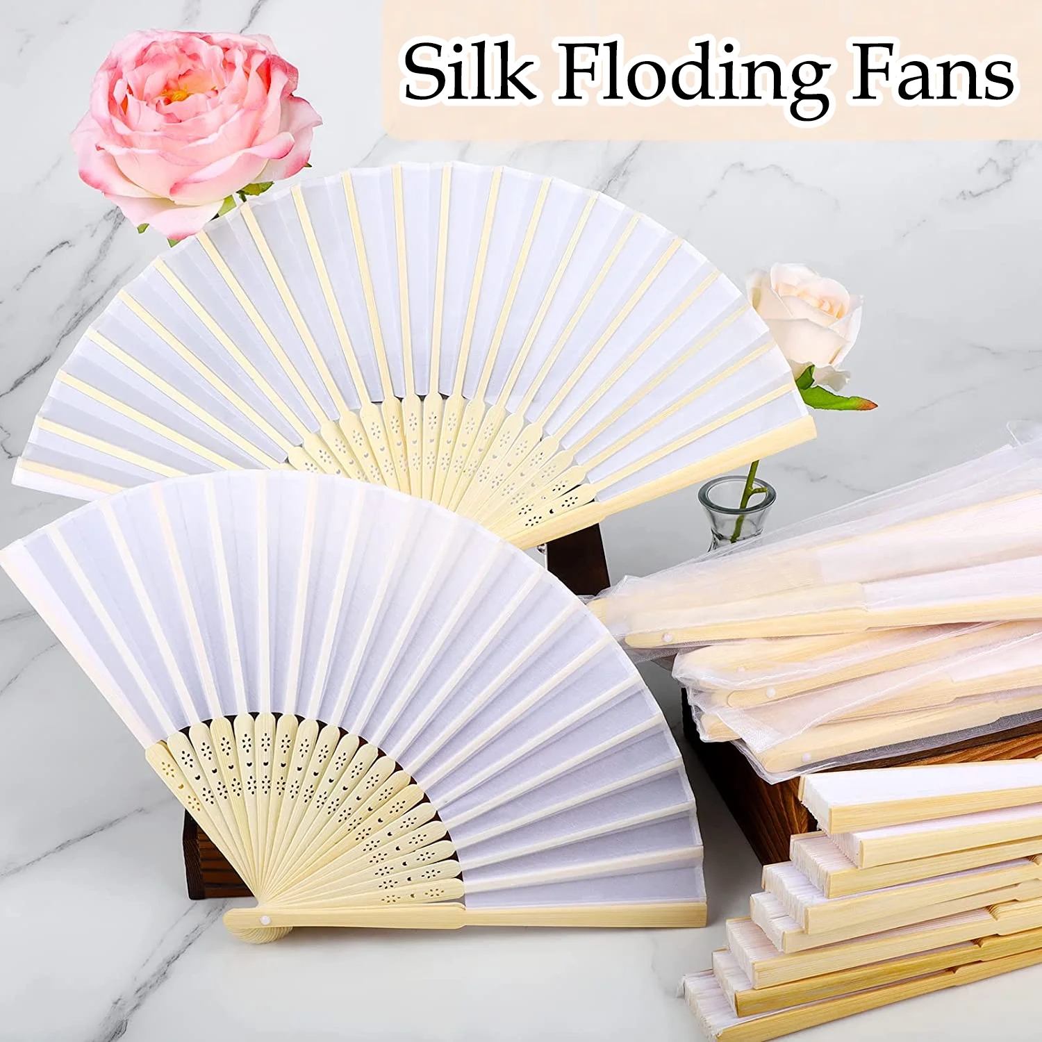 

10/30/60/100Pcs Hand Held Fans Silk Bamboo Folding Fans Handheld Folded Fan for Church Wedding Gift/Party Favors/DIY Decoration