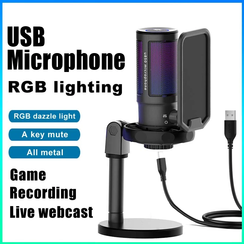 

Rasary Ampligame USB Microphone for Gaming Streaming with Pop Filter Shock Mount&Gain Control,Condenser Mic for Laptop/Computer