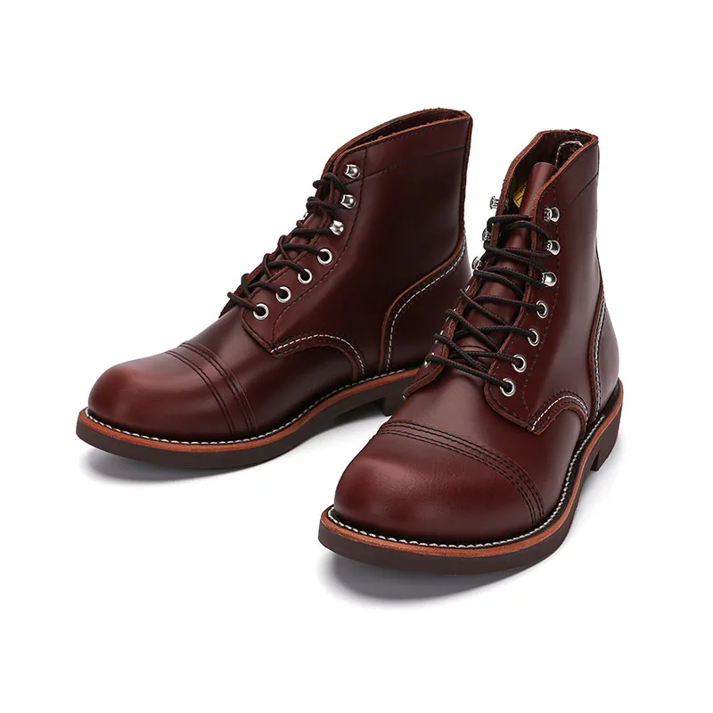 

Soft Leather Men's Tooling Soldiers Work Boots Khaki Thick Bottom Motorcycle Outdoor Shoes For Man