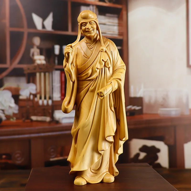 

Boxwood Craft Long Eyebrow Arhat Decoration Home Tea Ornaments Hand Pieces Circular Engravure Craft Carving Wooden Zen
