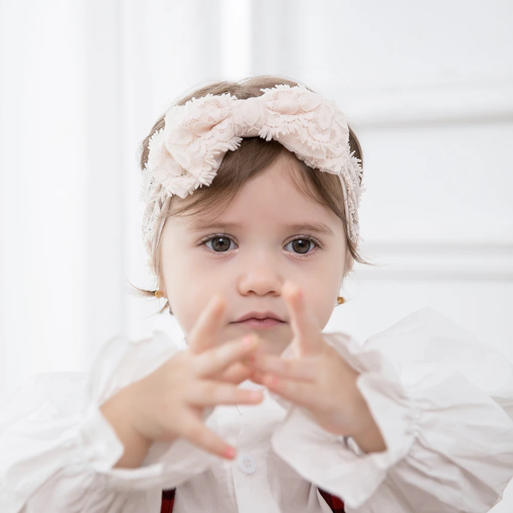 

Двухслойный бант, мягкие кружевные аксессуары для волос для малышей, детские повязки на голову, тюрбан для новорожденных