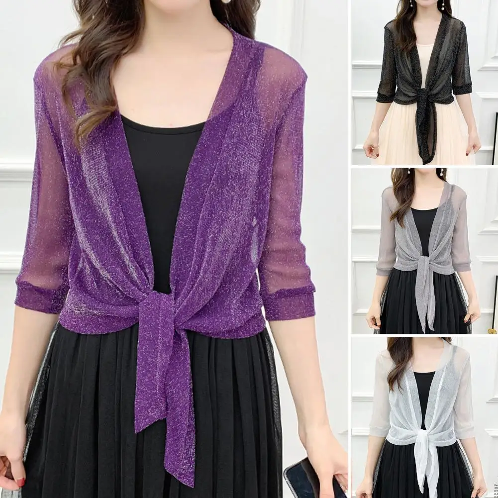 

Trendy Summer Cardigan Half Sleeve Perspective Skin-Touch Elegant Fashion Outdoor Thin Sunscreen Thin Jacket