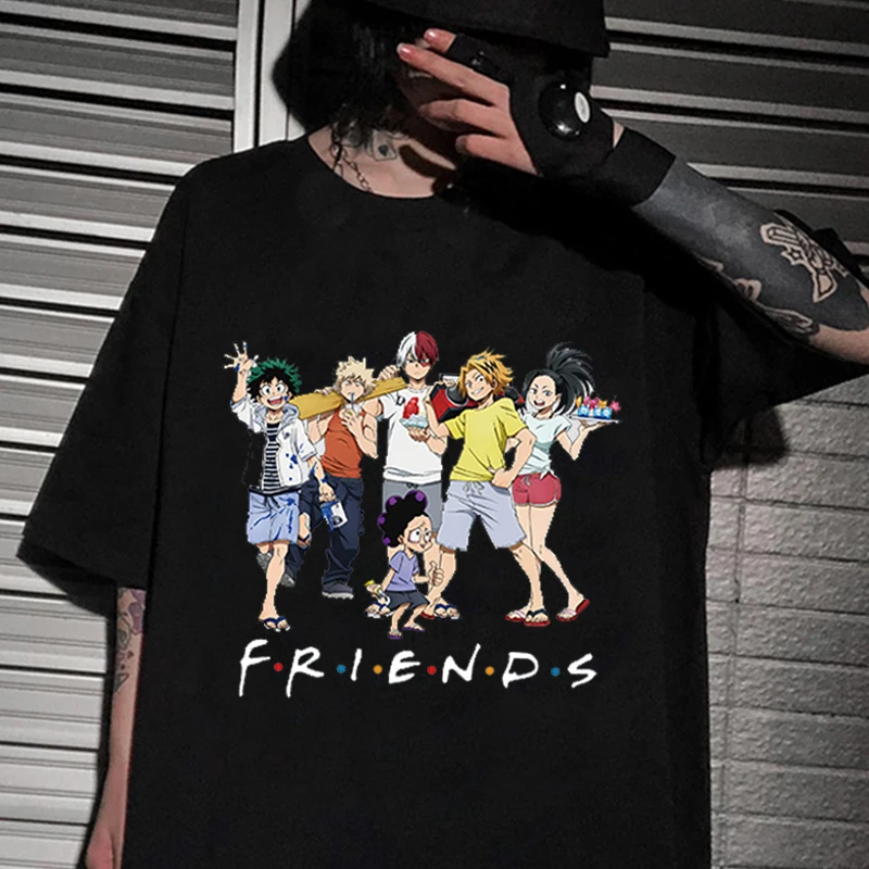 

My Hero Academia Friends Print T-shirt Shoto Todoroki Katsuki Bakugou Deku Tshirt Men/Women Fashion 100% Cotton Tee Short Sleeve
