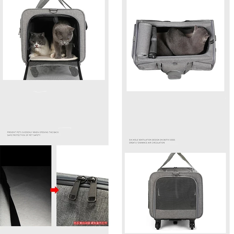 Portable Pet Trolley Case Detachable Universal Wheel Breathable Foldable Large Capacity Puppy Travel Bag Breathable Cat Carrier images - 6