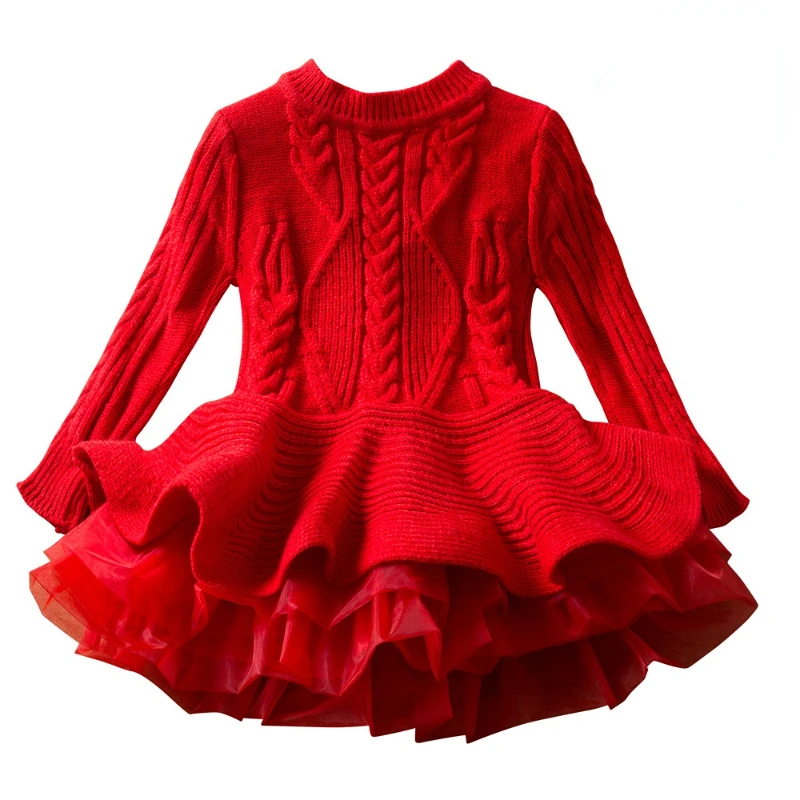 

Girls Xmas Dress Long Sleeve Knitting Ruffle Tutu Dresses Birthday Party Princess Baby Kids Vestido New Year Warm Clothes 2-8M