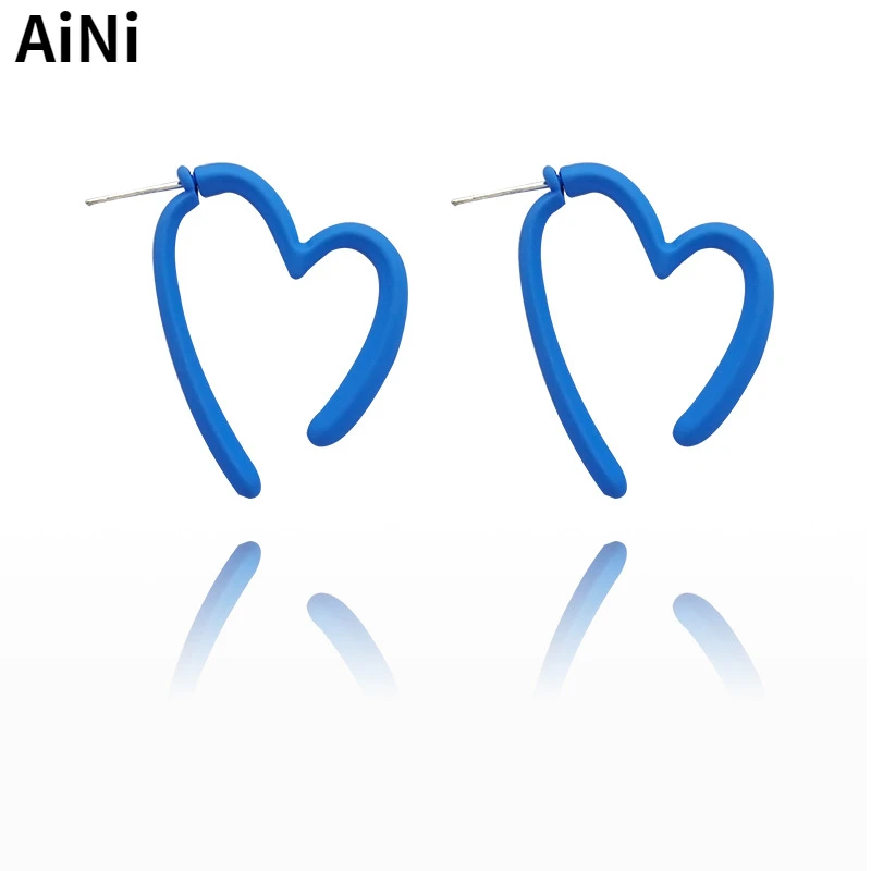 

Fashion Jewelry 925 Silver Needle Vintage Temperament Blue Color Heart Earrings For Women Wedding Gifts Simply Design Hot Sale