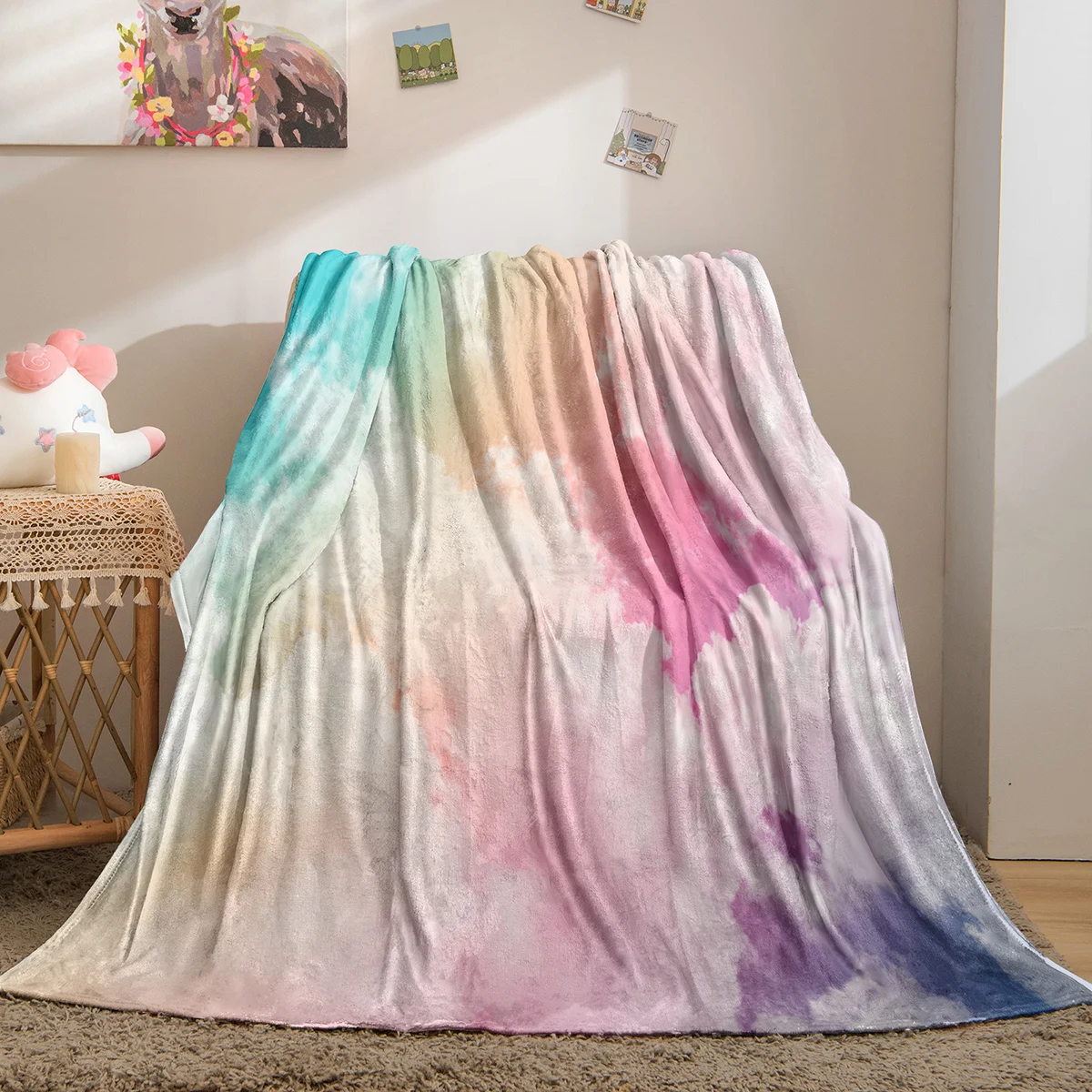 

Радужное искусственное красочное одеяло, теплое легкое растительное одеяло для кровати, мягкое теплое одеяло для кровати, дивана