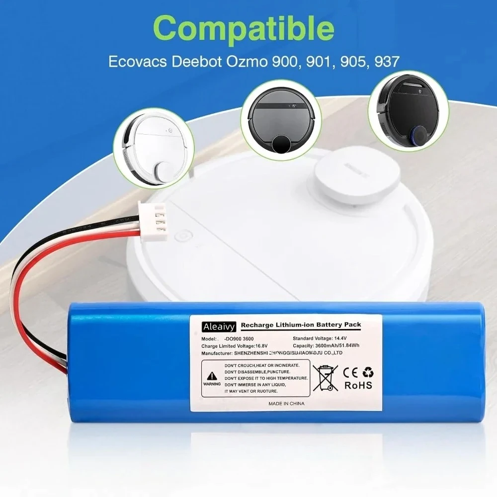 Фото Долговечный аккумулятор емкостью 2600 мАч для Ecovacs Deebot N8 Pro Ozmo 930937, 14,4 В, литий-ионный аккумулятор для деталей робота-пылесоса №5