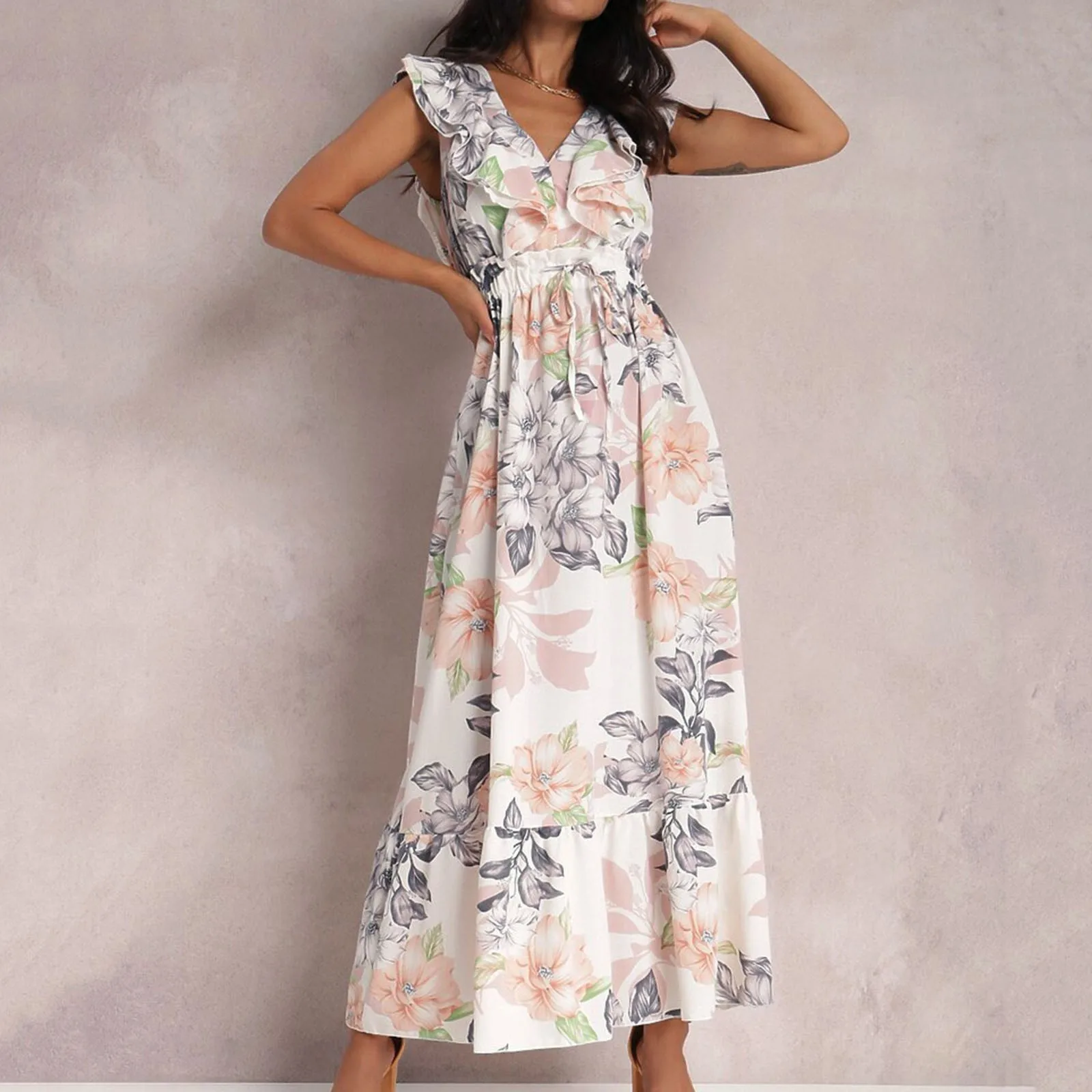 

Женское кружевное платье-туника, модное Повседневное платье с принтом, открытой спиной и V-образным вырезом, сексуальное платье с длинным ру...