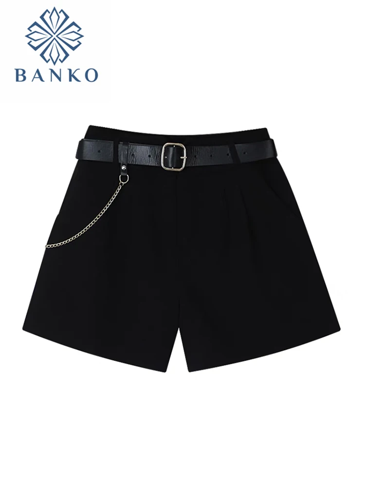 

2022 Casual Comfortable Streetwear Baggy High Waist Shorts With Belt Women's Shorts Summer Slim All-Match Wide Leg A-line Shorts