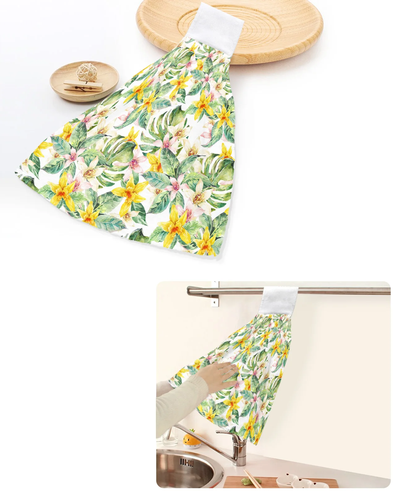 

Tropical Plant Plumeria Summer Hand Towels Home Kitchen Bathroom Hanging Dishcloths Loops Quick Dry Soft Absorbent Custom Towel